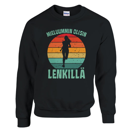 Mieluummin Olisin Lenkillä Naishahmo - Collegepaita - Mun Paita