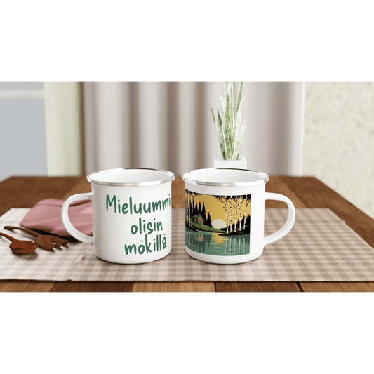 Mieluummin Olisin Mökillä - Emalimuki 3,5dl - Mun Paita