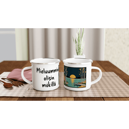 Mieluummin Olisin Mökillä - Emalimuki 3,5dl - Mun Paita