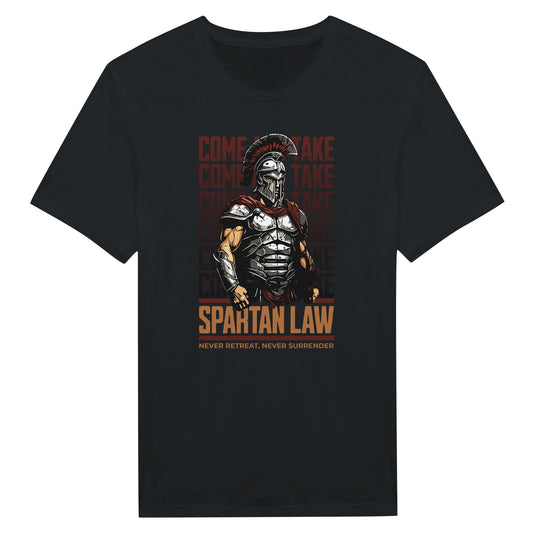 "Spartan Law: Never Retreat, Never Surrender" - T - paita - Mun Paita