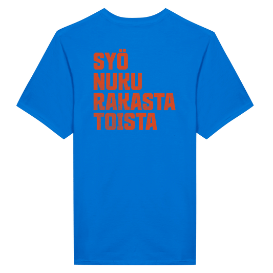 Syö, Nuku, Rakasta, Toista - Miesten T - paita (printti selässä) - Mun Paita